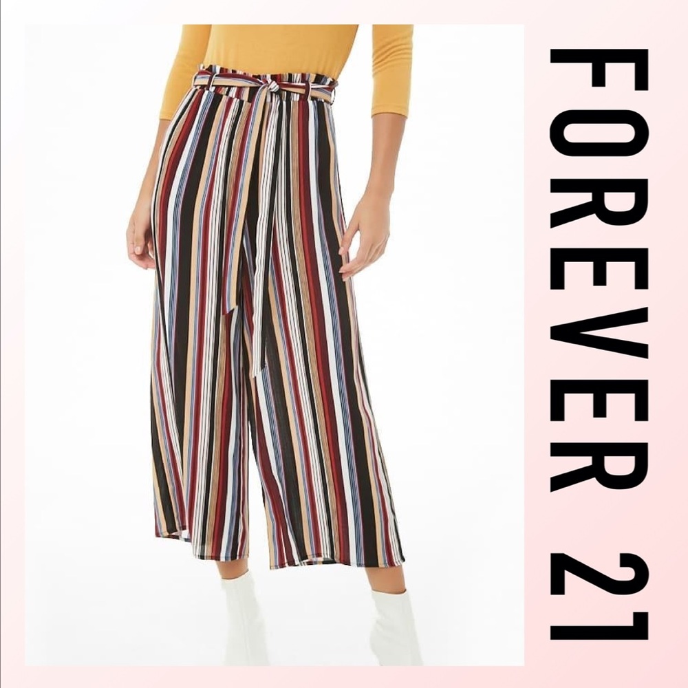 Striped Copped Wide-Leg Pants